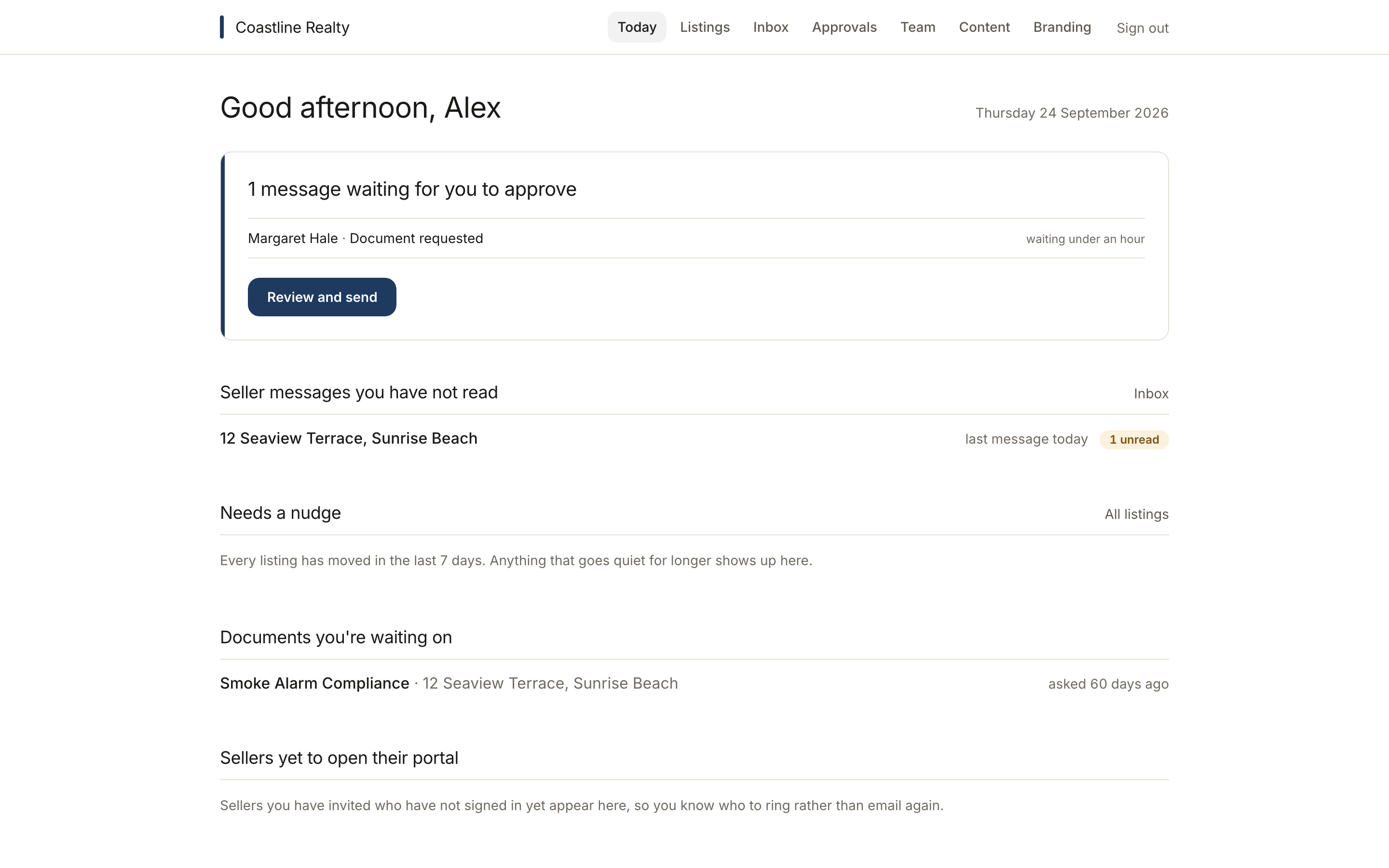 The agency console's Today page